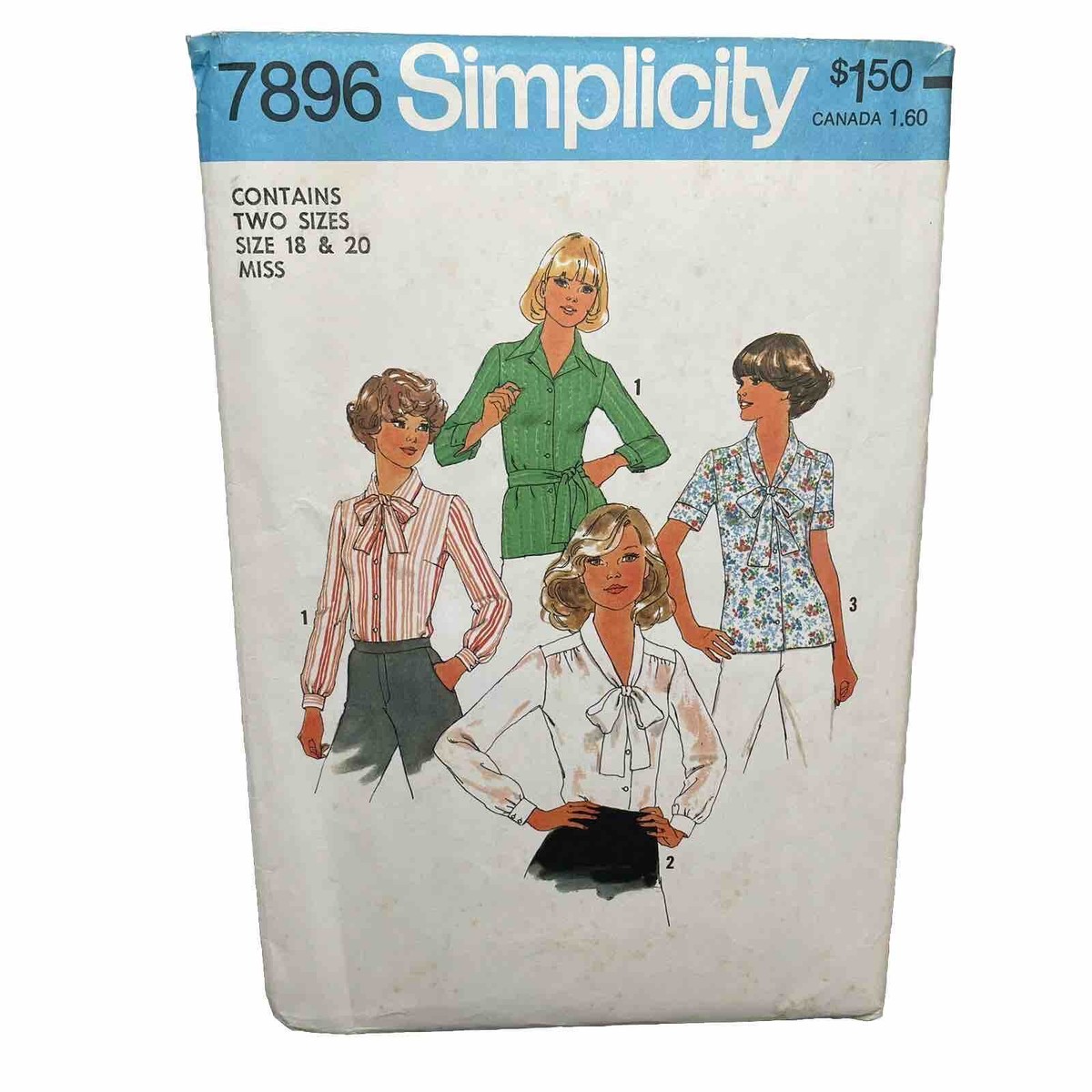 Simplicity Vintage Sewing Pattern #7896 - Misses' Blouses - Sz 18