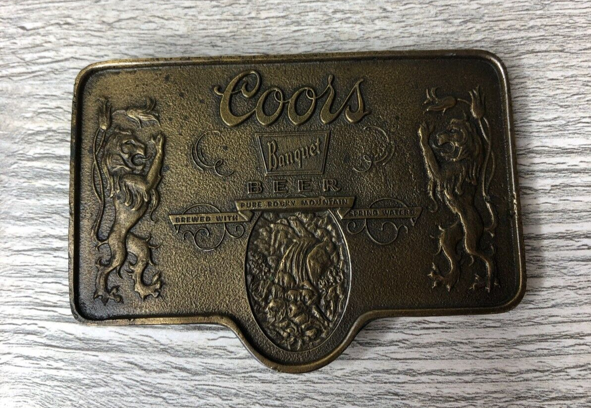 Vintage Coors Banquet Beer Waterfall Lions Belt Buckle Adolph Coors