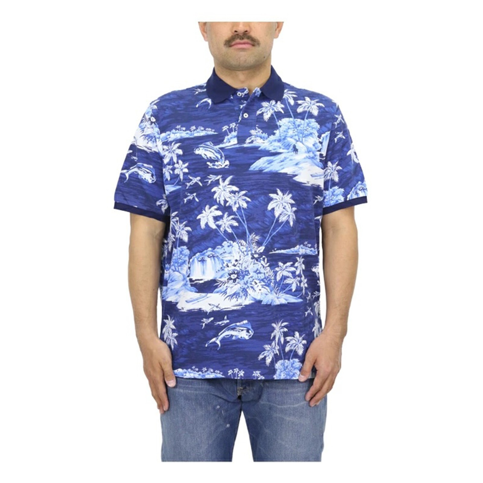 Поло Ralph Lauren классического покроя с коротким рукавом и цветочным принтом Aloha Polo - Темно-синий, Белый