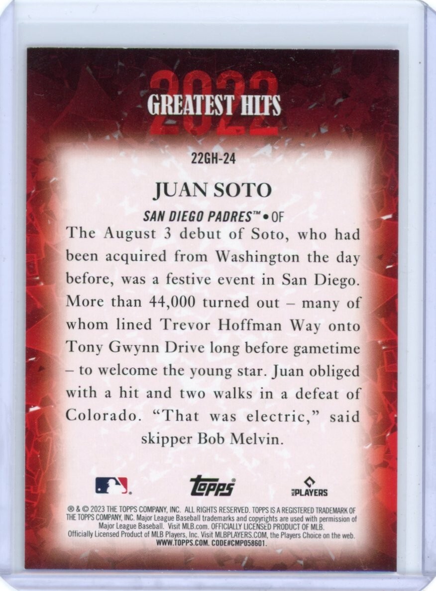 2023 Topps Juan Soto 2022 Greatest Hits - San Diego Padres