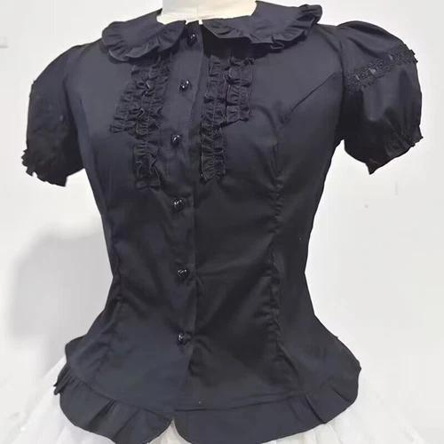 Women Girls Ruffled Blouse Shirt Top Long Sleeve Bow Lolita Sweet Japanese - Imagen 7 de 14