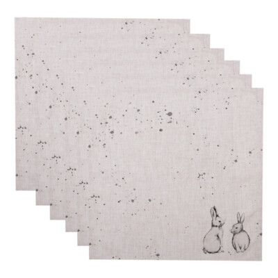 Servietten Stoffservietten 6er Set 40x40 cm Grau Hase Frühling Tischdeko