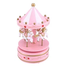 Tomaibaby Carousel Music Box Wooden Musical Box Desktop Decorations for Birth...