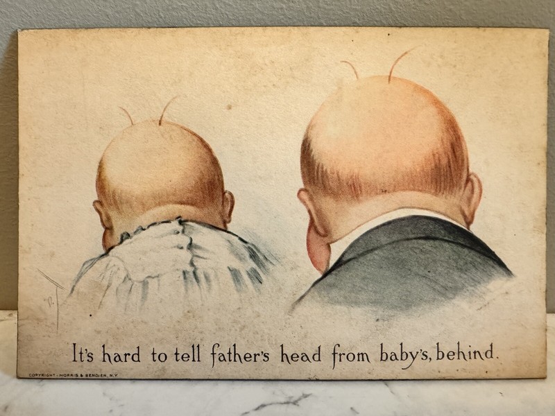 Antique Bald Man Comic Print 1920s Baby Nursery Child’s Room 5 X 7, 1920's