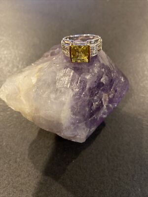 STERLINGSILBER 18K GOLD PERIDOT DIAMANTEN RING - SIGNIERT OTC - GRÖSSE: 7