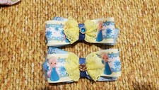 Lot of two Handmade Hair bows Elsa Frozen Grossgrain ribbon and lace
