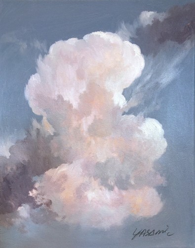Yasami Signed oil on canvas Pink Sunset sky Clouds framed 15"x 18" Fibonacci AZ - Picture 8 of 9
