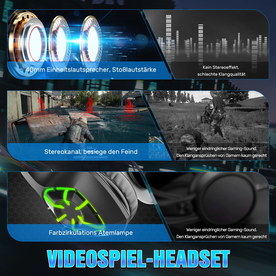 Gaming Headset Gaming Kopfhörer mit Mikrofon HD Stereo LED für PS4 PC Xbox One - Bild 4 von 4