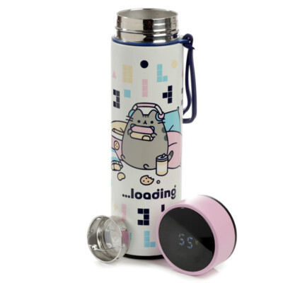 Pusheen Cat Gaming Warm & Kalt Isolierflasche + digitales Thermometer NEU UK