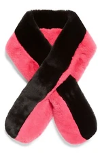 NEW $59 ECHO Colorblock Pink & Black Faux Fur Scarf