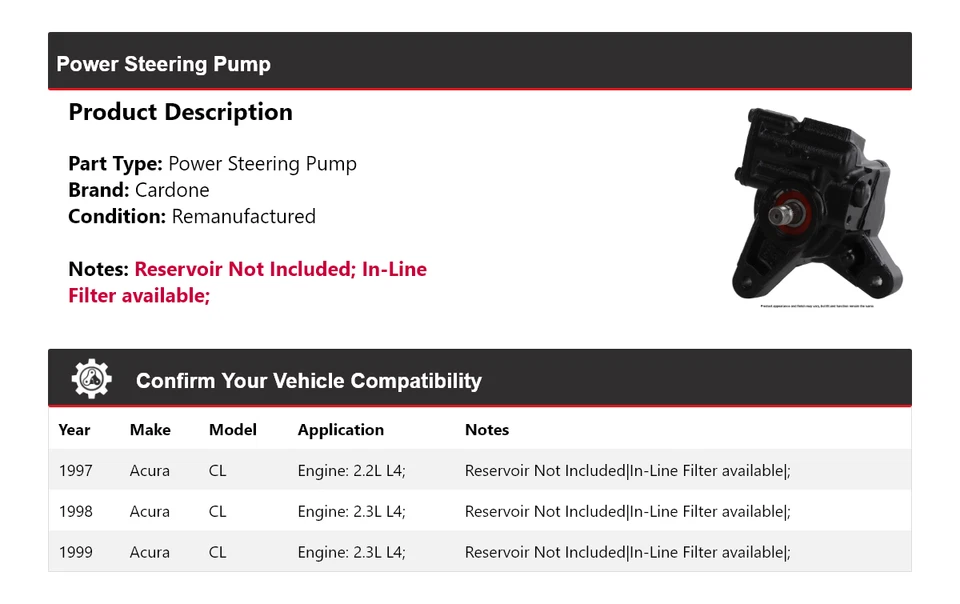 For 1997-1999 Acura CL Power Steering Pump Cardone 1998 - Image 2 of 4