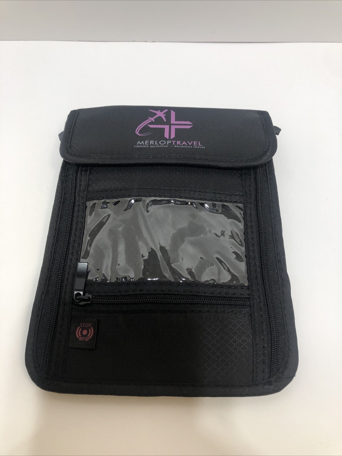 RFID Blocking Travel Neck Wallet Passport Holder Black Unisex  -image