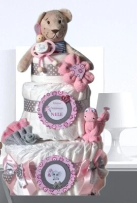 MARKENLOS Windeltorte Mädchen mit Bärchen Schnullermännchen Dino personalisiert Namen