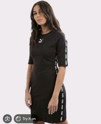Puma Womens Taped Dress High Risk Black /White Sizz Large L EUC!