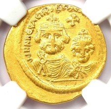 Heraclius and Her. Constantine Gold AV Solidus 613-641 AD. Certified NGC XF (EF)