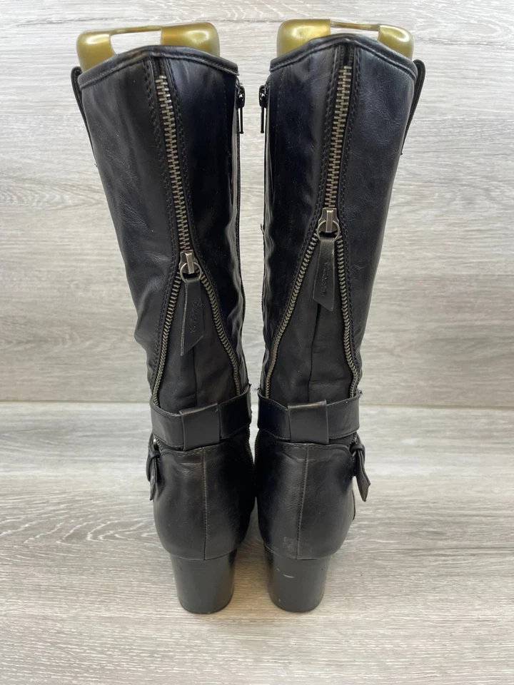 Rialto Caparella Mujer 8 Negro Montar Cuero Bota Hasta la Rodilla Bloque Tacón Cremallera Foto 4 de 4