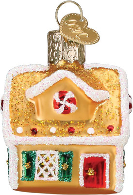 Gumdrops Mini Gingerbread House Glass Blown Ornament for Christmas Tree, Handcra