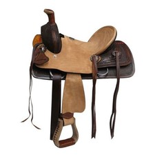 ROPER STYLE SADDLE 12" Double T Youth Hard Seat Roughout and Dark Oiled Leather
