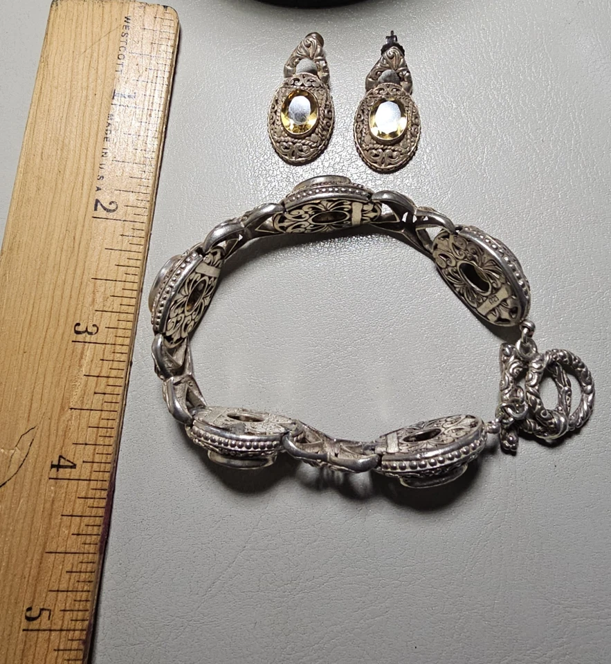 Balinese designed Citrine and Silver Earrings and Bracelet Set - Image 2 of 4