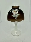 Vintage MCM Westmorland Brown Satin Milk Glass Base Fairy Lamp Painted Flowers