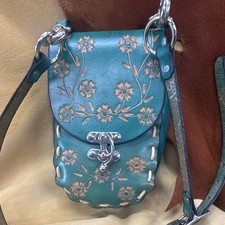 Turquoise Floral Tooled Women s Crossbody Bag Adjustable Strap Turn Lock Small