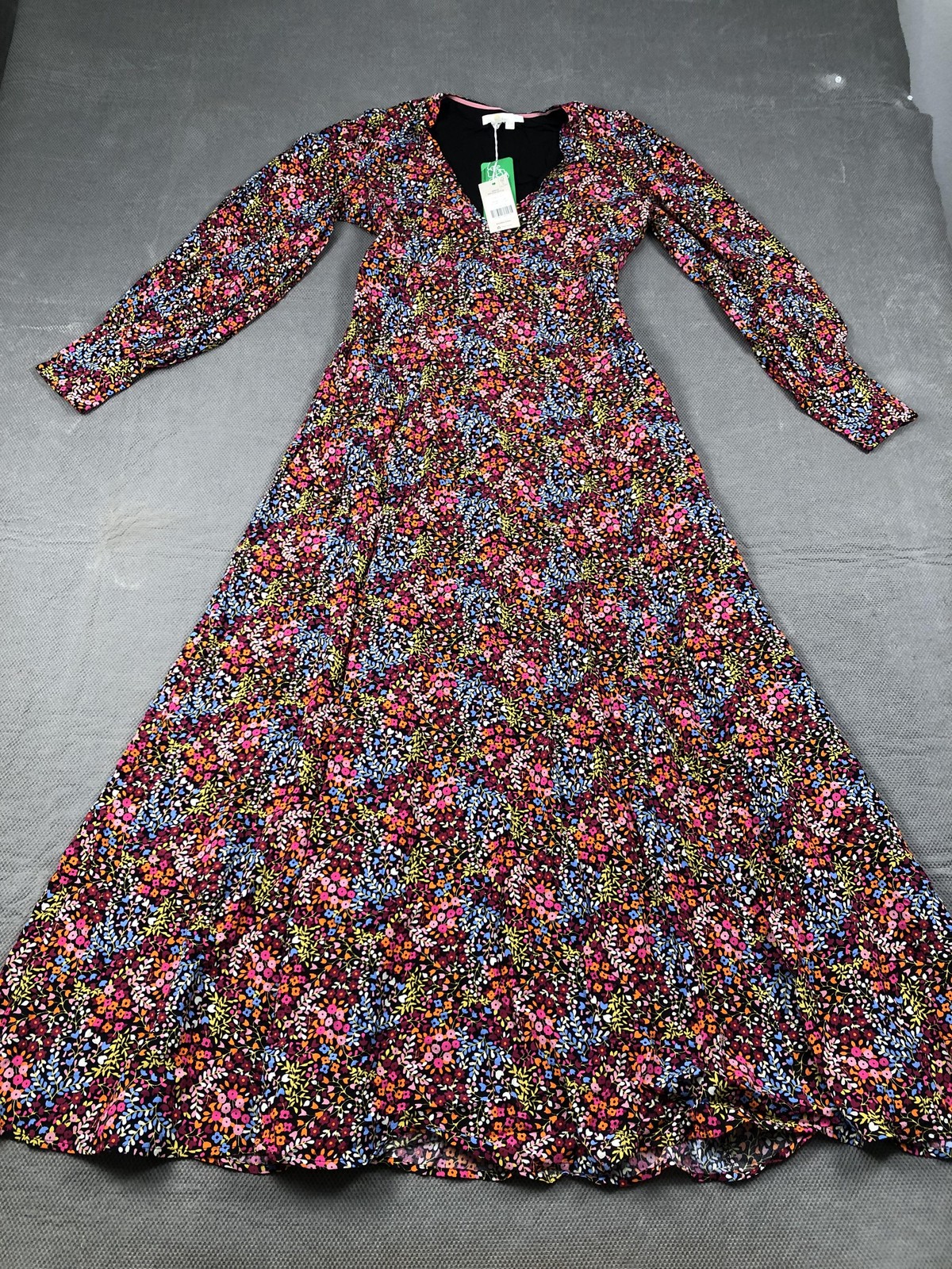 Boden Dress Womens 4 Multicolor Floral V Neck Balloon Sleeve Fit Flare Maxi NWT