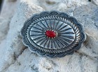SILVER AND CORAL NAVAJO PIN — photo 1
