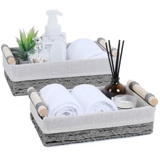 Wicker Storage Basket with Wooden Handle   Paper Rope Decorative Baskets  Ba...