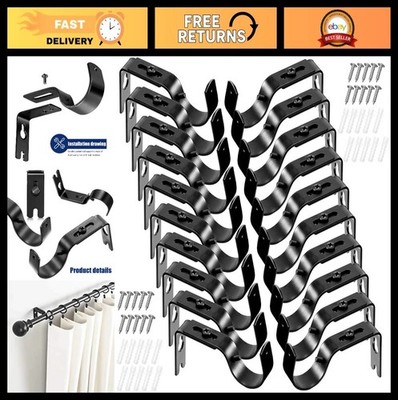 20 Pcs Adjustable Black Curtain Rod Support Brackets for 1'' Rods - Wall Hangers