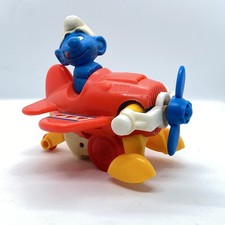 Avión Pitufo Windup Peyo Galoob 1982 con llave ¡Funciona!
