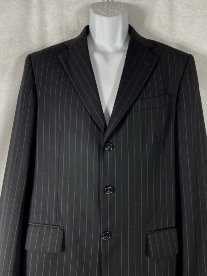 Blazer De Colección Guy Laroche Para Hombre 40R Negro Abrigo Deportivo Traje a Rayas Chaqueta Mezcla de Lana Foto 3 de 4