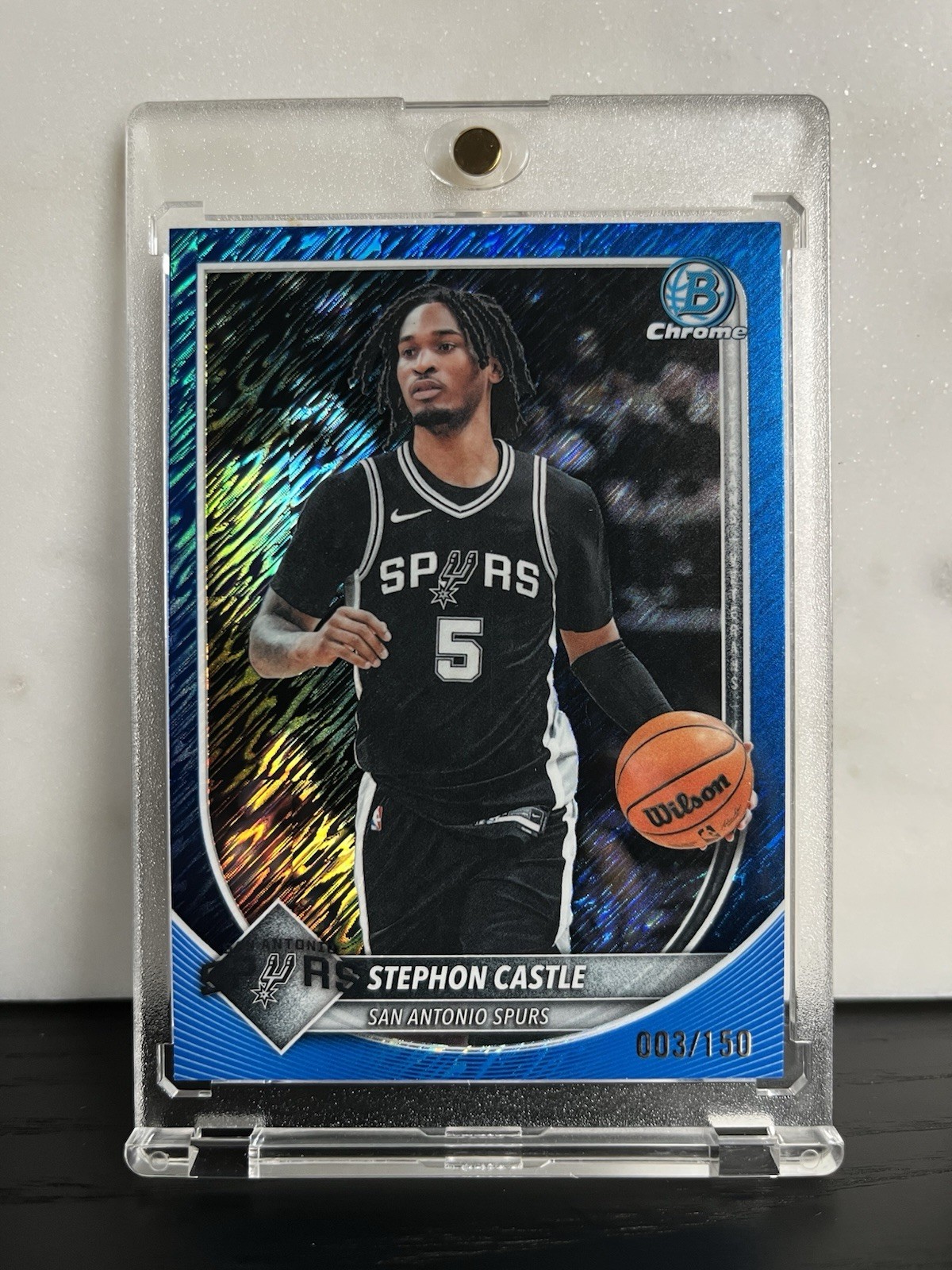 2025-26 Bowman Chrome Stephon Castle Blue Shimmer Refractor /150 Spurs #BCV-145