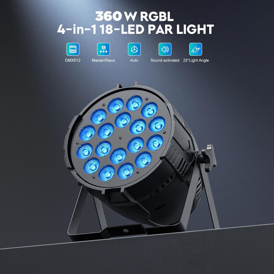 18LED Par Can Stage Lighting RGBL 360W Strobe Beam DMX DJ Disco Party Club Light - Image 3 of 4