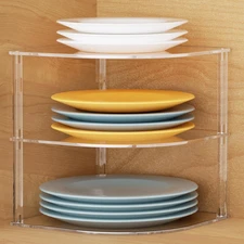 Acrylic Plate Organizer for Cabinet Kitchen Countertop Corner Clear Cabinet Orga