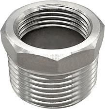 Stainless Steel Reducer Hex Bushing, 1" Male NPT to 3/4" Female NPT, Reducing Ca