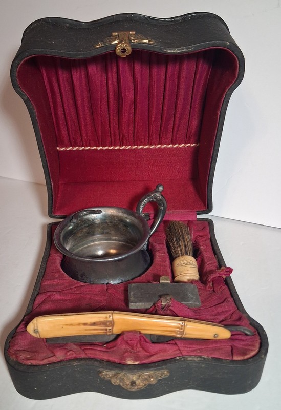 Vintage Shaving Kit with Mug, Straight Razor, Brush