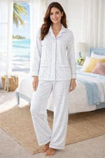 Ladies Pyjamas Set Shirt Long Sleeve Soft Cotton Loungewear PJs Jersey Cotton