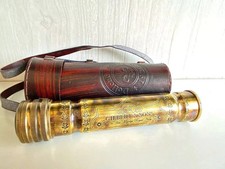 Antique vintage maritime brass Kaleidoscope 7" collectible with leather box