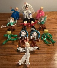 Lot of 12 Vintage Wire  Beads Doll Character Ornaments Handmade Crafted