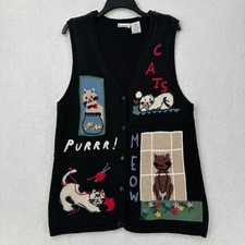 Vintage Cat Sweater Vest Capacity LARGE Knit Ramie Cotton Kitty Teacher