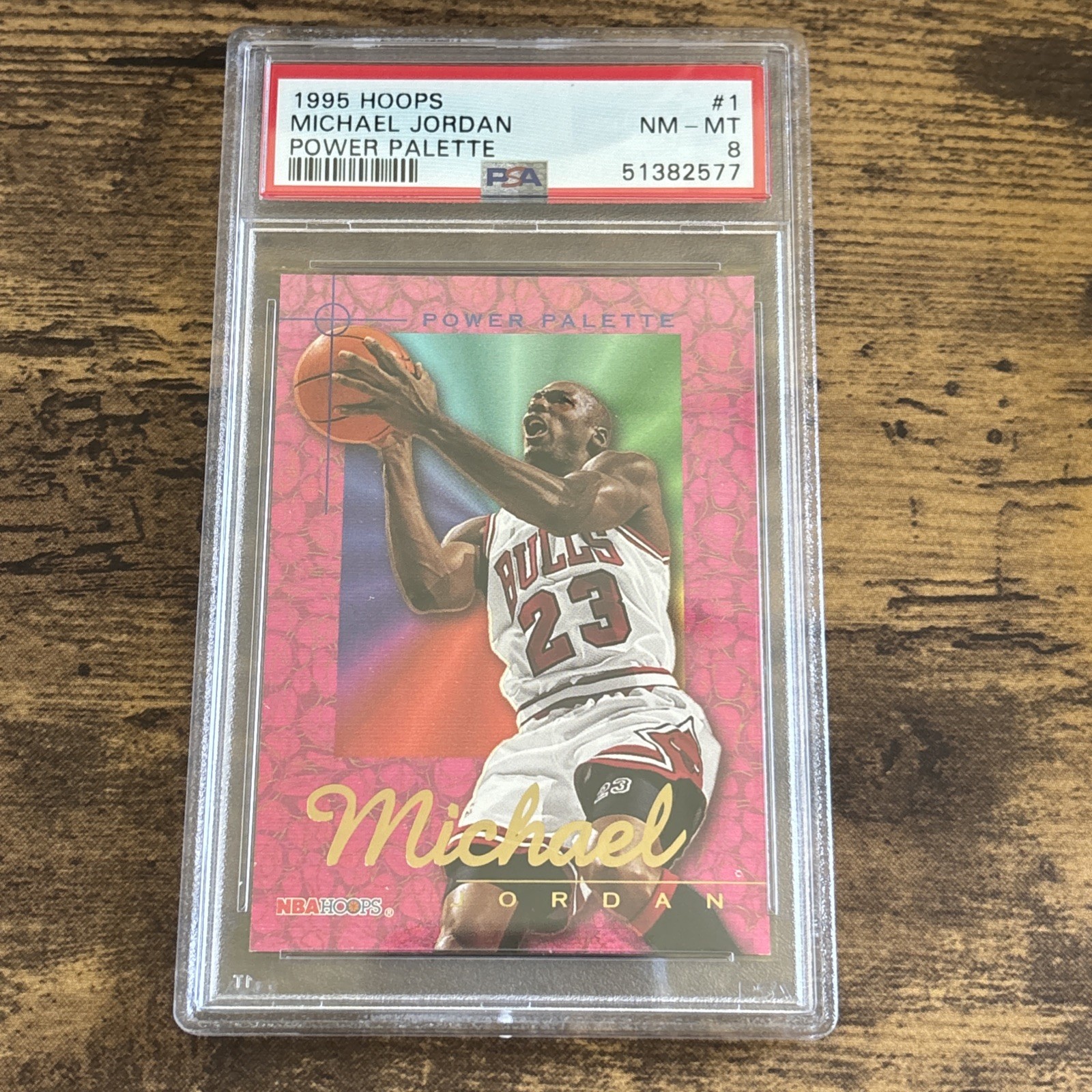 1995-96 NBA Hoops Power Palette #1 Michael Jordan PSA 8 Chicago Bulls Insert