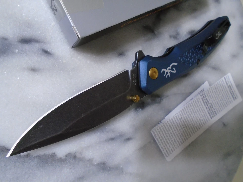Navaja de Bolsillo Browning Rodamiento de Bolas Pivote BR0572B Carpeta Azul 7Cr17MoV Acero Nueva Foto 3 de 4