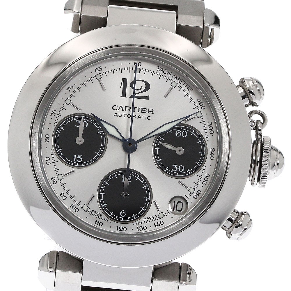 Cartier Pasha C Chronograph Automatic Silver Black Dial Mens Watch 873054-image