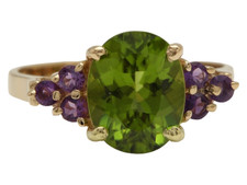 Stunning Natural Peridot and Amethyst 14K Solid Yellow Gold Ring