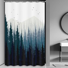 RV Shower Curtain Gradient Ombre Mountain Forest Landscape for Camper Trailer...