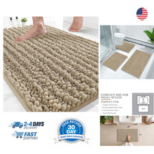 Bathroom Rug Non Slip Washable 24x17 Inch Chenille Bath Mat Shaggy Floor Carpet
