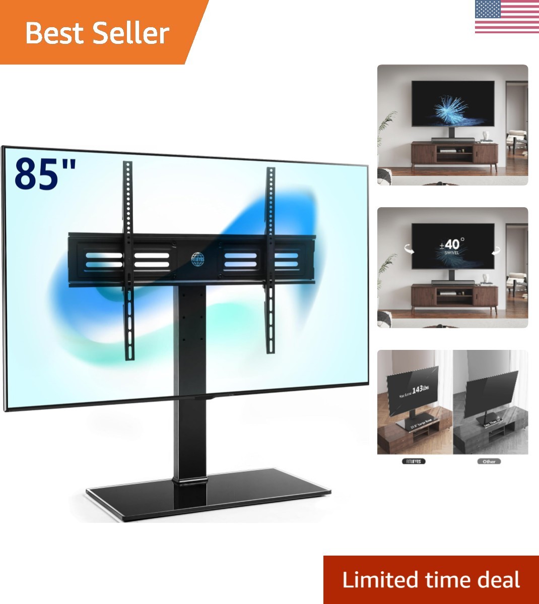 With Swivel Mount For 50-85 Inch Flat Screens - Height Adj..