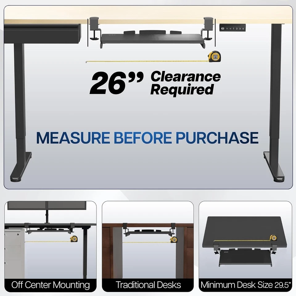 VIVO Small Keyboard Tray Under Desk Organiser Pull Out C Clamp Mount System 51cm - Image 4 of 4