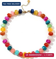 Chunky Beaded Statement Necklace for Women Trendy Colorful Boho Resin Bead Choke