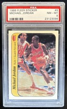 1986-87 Fleer Michael Jordan Stickers Rookie RC #8 Bulls PSA 8